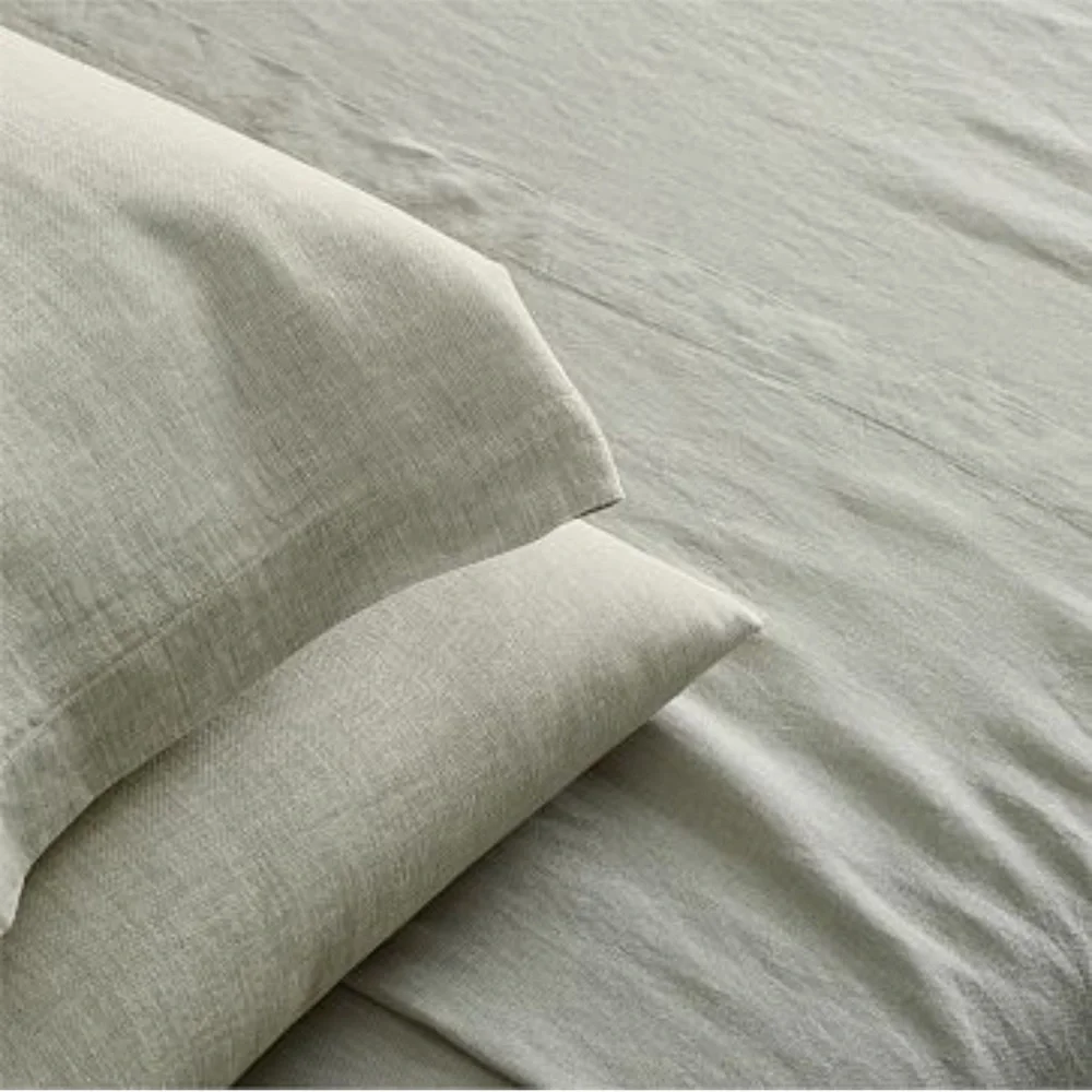 NWT West Elm European Flax Linen Standard Shams Set in Celadon Melange (Green)